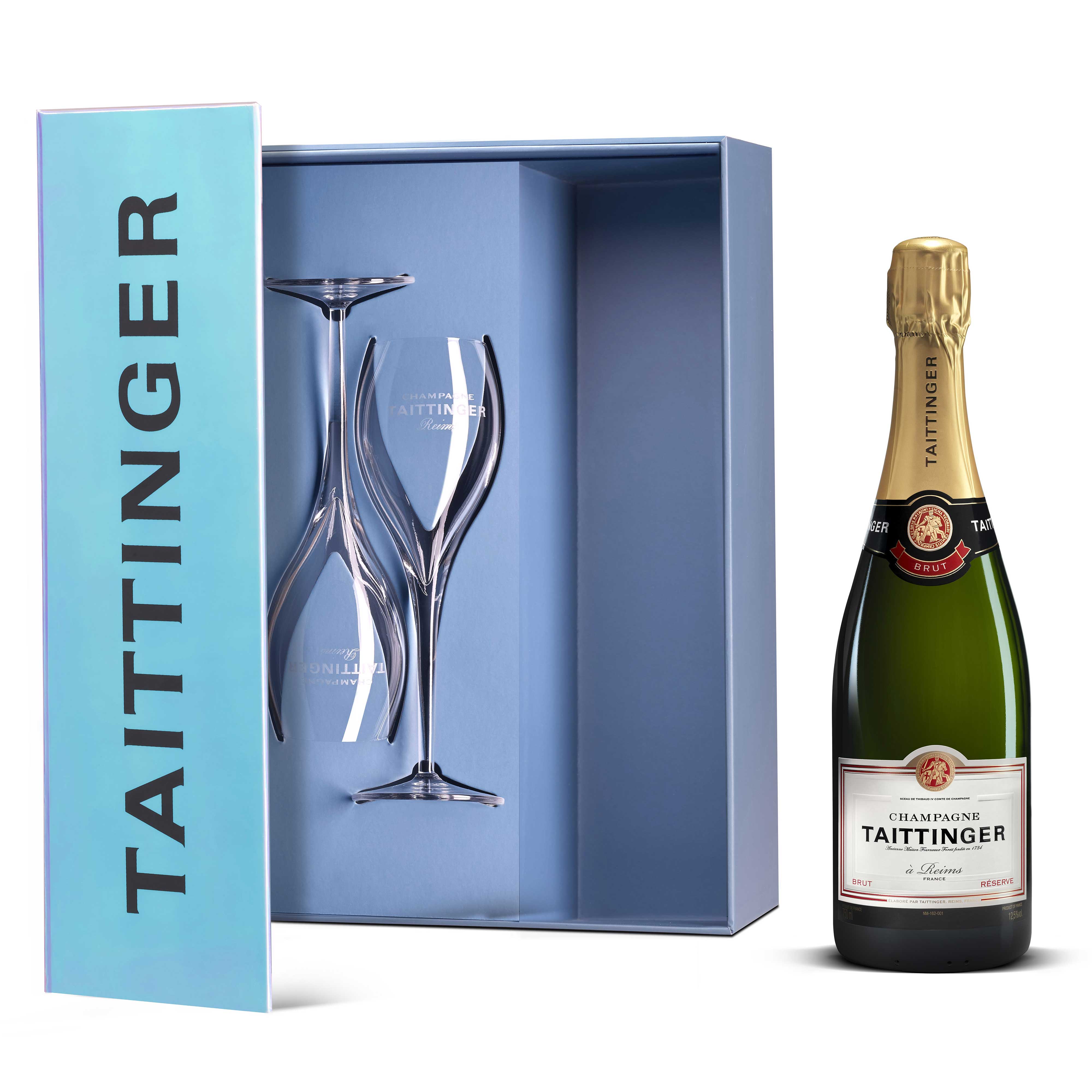 Taittinger Brut Reserve Champagne And 2 Flute T Set 75cl Buy